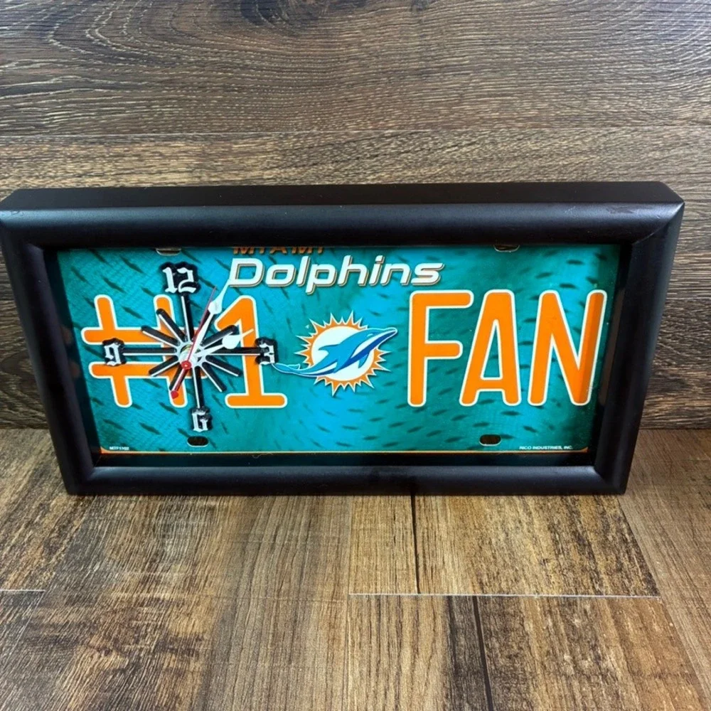 Miami Dolphins NFL License Plate Wall Clock Rico Industries MTF1102 Teal Orange